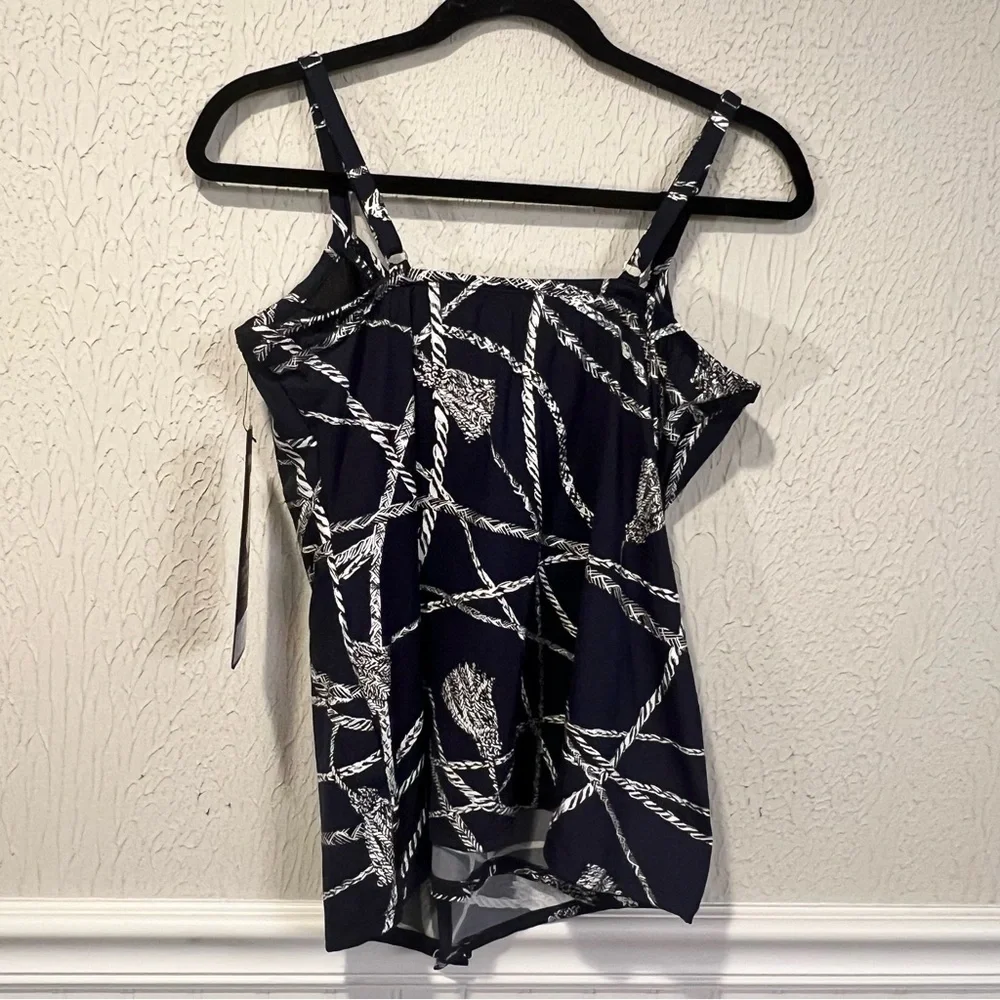 Miraclesuit Navy and White Nautical Rope design Tankini TOP ONLY size 8 - Picture 4 of 12